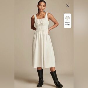 Lucky Brand White Sleeveless Corset Midi Dress with Square Neck